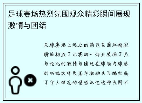 足球赛场热烈氛围观众精彩瞬间展现激情与团结
