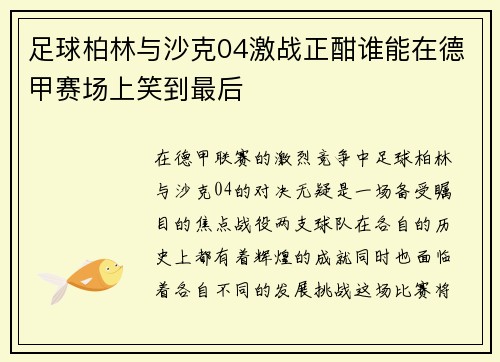 足球柏林与沙克04激战正酣谁能在德甲赛场上笑到最后